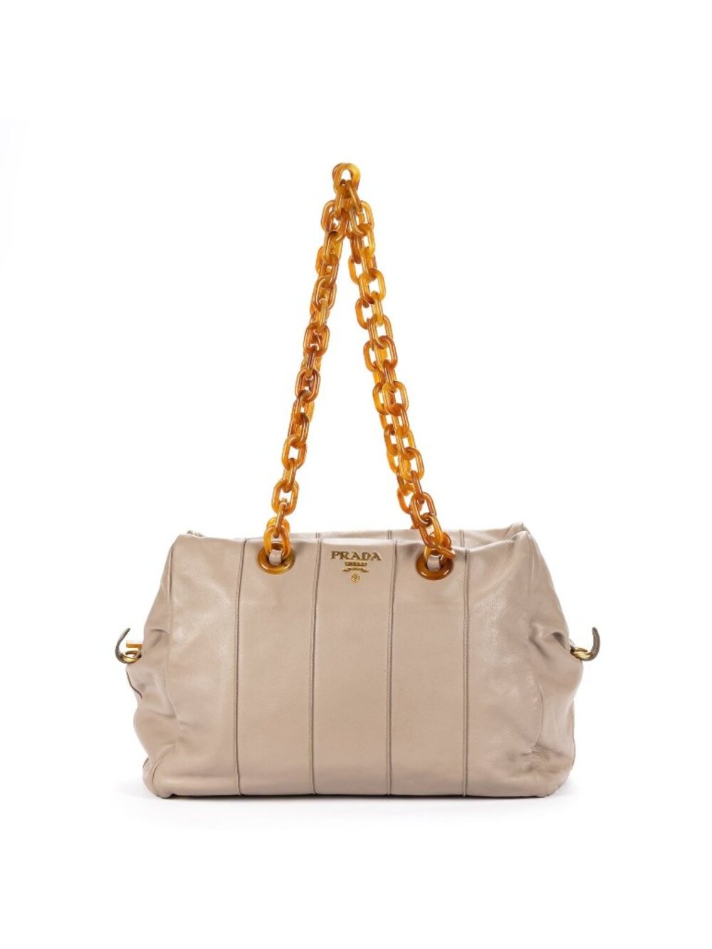 Prada Pomiche Chain Handle Hobo Gray Calfskin Leather